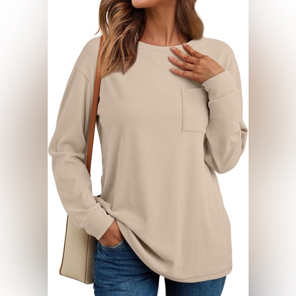 Automet Long Sleeve Tops Loose Fit Fall Cute Thick T Shirts Tan - Picture 1 of 1